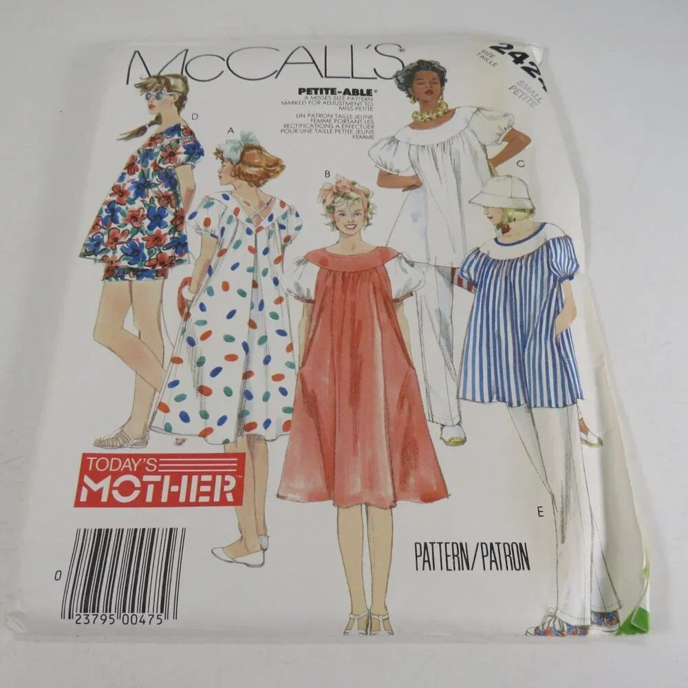 McCalls 2424 Clothing Pattern small petite PREGNACY skirt, dress, pants, shorts